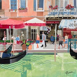 Al Fresco Diners, Venice by Tom Butler - Original Collage on Board sized 17x17 inches. Available from Whitewall Galleries